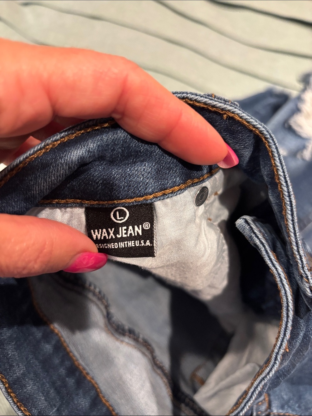 Wax Jean Distressed Blue Denim Mini Skirt - Picture 3 of 4